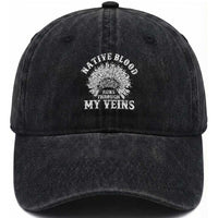 Native Blood Runs Through My Veins Washed Cotton Baseball Cap Native American War Bonnet