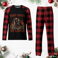Three Coffees No Lunch Plaid Pajama Set Funny Medieval Knight Coffee Lover