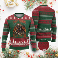 Three Coffees No Lunch Ugly Christmas Sweater Funny Medieval Knight Coffee Lover