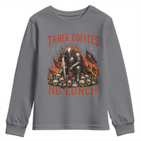 Three Coffees No Lunch Youth Sweatshirt Funny Medieval Knight Coffee Lover