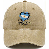 Argentina Heart Argentinian Flag Sun of May Patriotic Washed Cotton Baseball Cap