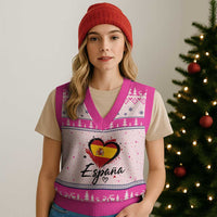 Espana Heart Spanish Flag Patriotic Spain Pride V-Neck Knit Sweater Vest