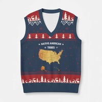 Native American Tribes V-Neck Knit Sweater Vest Vintage Native American Map US History - Wonder Print Shop