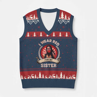 Native American Women V-Neck Knit Sweater Vest I Wear Red For My Sister Stop MMIW Hand - Wonder Print Shop