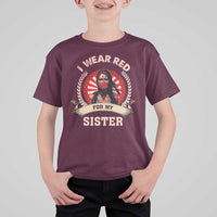 Native American Women T Shirt For Kid I Wear Red For My Sister Stop MMIW Hand - Wonder Print Shop