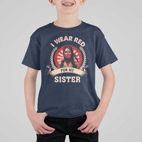 Native American Women T Shirt For Kid I Wear Red For My Sister Stop MMIW Hand - Wonder Print Shop