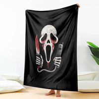 Funny Halloween Scary Face Ghost Throw Blanket Horror Slasher Bloody Knife - Wonder Print Shop