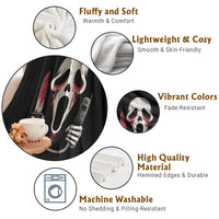 Funny Halloween Scary Face Ghost Throw Blanket Horror Slasher Bloody Knife - Wonder Print Shop