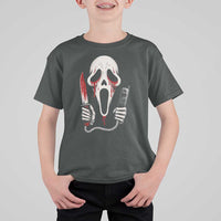 Funny Halloween Scary Face Ghost T Shirt For Kid Horror Slasher Bloody Knife - Wonder Print Shop