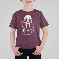 Funny Halloween Scary Face Ghost T Shirt For Kid Horror Slasher Bloody Knife - Wonder Print Shop