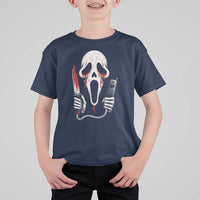 Funny Halloween Scary Face Ghost T Shirt For Kid Horror Slasher Bloody Knife - Wonder Print Shop