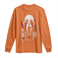 Funny Halloween Scary Face Ghost Long Sleeve Shirt Horror Slasher Bloody Knife - Wonder Print Shop