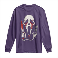 Funny Halloween Scary Face Ghost Long Sleeve Shirt Horror Slasher Bloody Knife - Wonder Print Shop