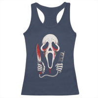 Funny Halloween Scary Face Ghost Racerback Tank Top Horror Slasher Bloody Knife - Wonder Print Shop