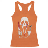 Funny Halloween Scary Face Ghost Racerback Tank Top Horror Slasher Bloody Knife - Wonder Print Shop