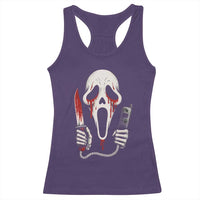 Funny Halloween Scary Face Ghost Racerback Tank Top Horror Slasher Bloody Knife - Wonder Print Shop