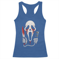Funny Halloween Scary Face Ghost Racerback Tank Top Horror Slasher Bloody Knife - Wonder Print Shop