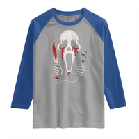 Funny Halloween Scary Face Ghost Raglan Shirt Horror Slasher Bloody Knife - Wonder Print Shop