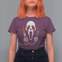 Funny Halloween Scary Face Ghost T Shirt For Women Horror Slasher Bloody Knife - Wonder Print Shop