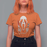 Funny Halloween Scary Face Ghost T Shirt For Women Horror Slasher Bloody Knife - Wonder Print Shop