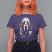 Funny Halloween Scary Face Ghost T Shirt For Women Horror Slasher Bloody Knife - Wonder Print Shop