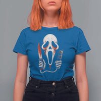Funny Halloween Scary Face Ghost T Shirt For Women Horror Slasher Bloody Knife - Wonder Print Shop