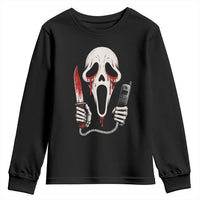 Funny Halloween Scary Face Ghost Youth Sweatshirt Horror Slasher Bloody Knife - Wonder Print Shop