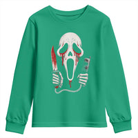 Funny Halloween Scary Face Ghost Youth Sweatshirt Horror Slasher Bloody Knife - Wonder Print Shop