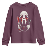 Funny Halloween Scary Face Ghost Youth Sweatshirt Horror Slasher Bloody Knife - Wonder Print Shop