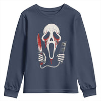 Funny Halloween Scary Face Ghost Youth Sweatshirt Horror Slasher Bloody Knife - Wonder Print Shop