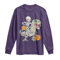 Funny Skeleton Riding Mummy Dinosaur Halloween Long Sleeve Shirt - Wonder Print Shop