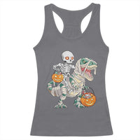 Funny Skeleton Riding Mummy Dinosaur Halloween Racerback Tank Top - Wonder Print Shop