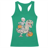 Funny Skeleton Riding Mummy Dinosaur Halloween Racerback Tank Top - Wonder Print Shop