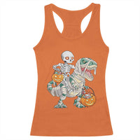 Funny Skeleton Riding Mummy Dinosaur Halloween Racerback Tank Top - Wonder Print Shop