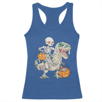 Funny Skeleton Riding Mummy Dinosaur Halloween Racerback Tank Top - Wonder Print Shop