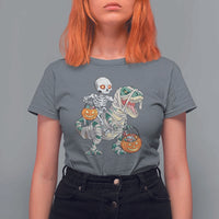 Funny Skeleton Riding Mummy Dinosaur Halloween T Shirt For Women - Wonder Print Shop