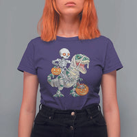 Funny Skeleton Riding Mummy Dinosaur Halloween T Shirt For Women - Wonder Print Shop