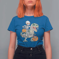 Funny Skeleton Riding Mummy Dinosaur Halloween T Shirt For Women - Wonder Print Shop