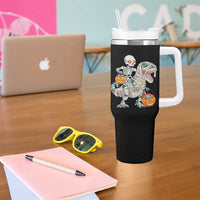 Funny Skeleton Riding Mummy Dinosaur Halloween Tumbler With Handle - Wonder Print Shop