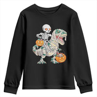 Funny Skeleton Riding Mummy Dinosaur Halloween Youth Sweatshirt - Wonder Print Shop