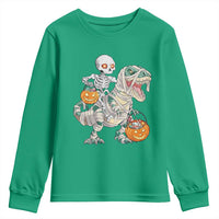 Funny Skeleton Riding Mummy Dinosaur Halloween Youth Sweatshirt - Wonder Print Shop