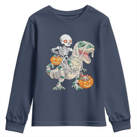 Funny Skeleton Riding Mummy Dinosaur Halloween Youth Sweatshirt - Wonder Print Shop