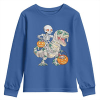 Funny Skeleton Riding Mummy Dinosaur Halloween Youth Sweatshirt - Wonder Print Shop