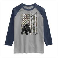 Bear Bowhunting Bow Archery Vintage Camo American Flag Raglan Shirt - Wonder Print Shop