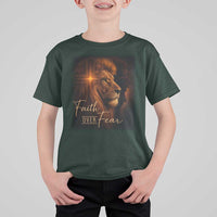 Faith Over Fear T Shirt For Kid Lion Of Judah Jesus Christian Religious - Wonder Print Shop