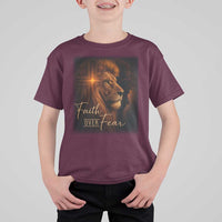 Faith Over Fear T Shirt For Kid Lion Of Judah Jesus Christian Religious - Wonder Print Shop
