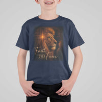Faith Over Fear T Shirt For Kid Lion Of Judah Jesus Christian Religious - Wonder Print Shop