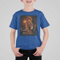 Faith Over Fear T Shirt For Kid Lion Of Judah Jesus Christian Religious - Wonder Print Shop