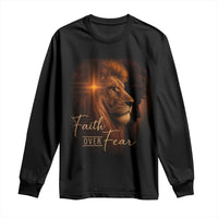 Faith Over Fear Long Sleeve Shirt Lion Of Judah Jesus Christian Religious - Wonder Print Shop