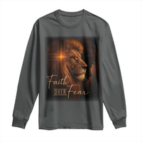 Faith Over Fear Long Sleeve Shirt Lion Of Judah Jesus Christian Religious - Wonder Print Shop
